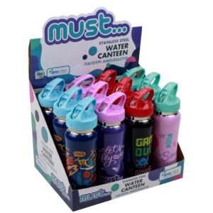 Παγούρι Παιδικό Must 500ml Ανοξείδωτο 6,8×22,5 4 Σxέδια