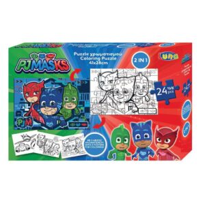Παζλ Χρωματισμού PJ Masks 2 Όψεων 3 Σελ Χρωμ, Luna Toys, 24 Τμχ., 41×28 εκ.