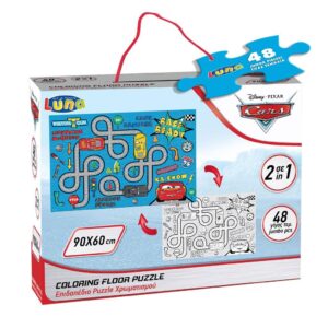 Παζλ Χρωματισμού δαπεδου Disney Cars 2 Όψεων Luna Toys, 48 Τμχ., 90×60 εκ.