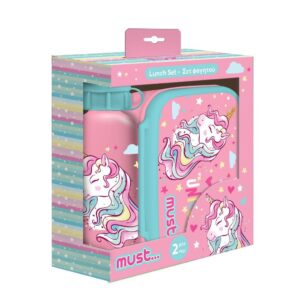 Σετ Φαγητού Must Unicorn Φαγητοδοχείο 800ml-Παγούρι 500ml Αλουμινίου