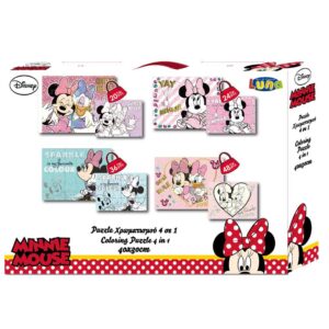 Παζλ Χρωματισμού Disney Minnie Mouse 2 Όψεων 4 σε 1, Luna Toys, 20-24-36-48 Τμχ., 30×40 εκ.